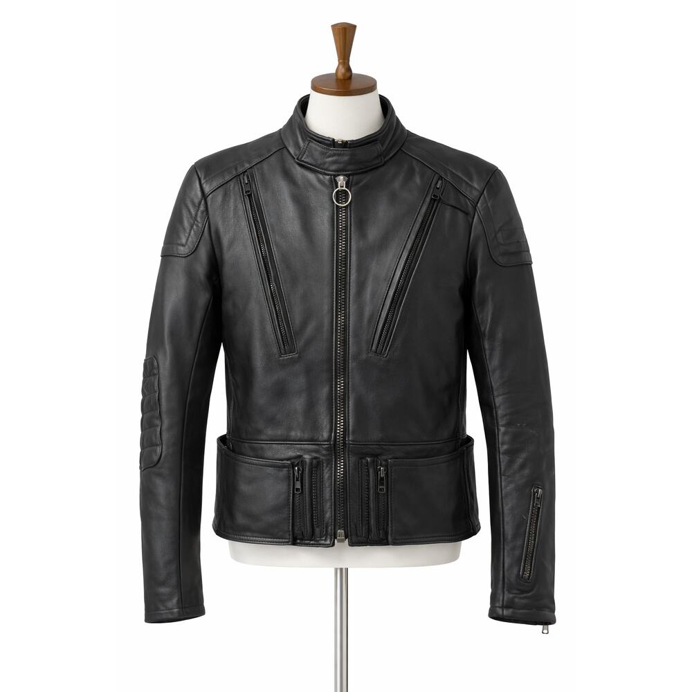 VTG ECHT Ledger Leather Heavy Motorcycle Jacket Mens Size S-M Biker Hein Gerike - Picture 2 of 6